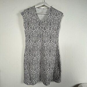 Title Nine Womens Black & White Printed Cap Sleeve Active Dress Medium Stretch